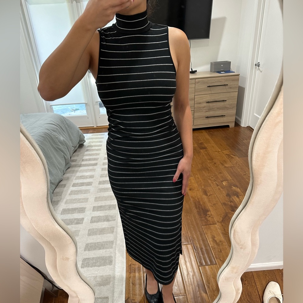Paige striped midi dress - black and lurex (slightly sparkly) silver